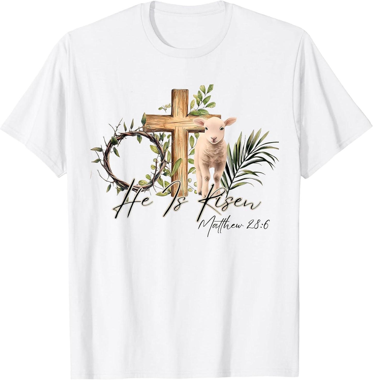 Coquette True Easter, He Is Risen, Lamb Crown Of Thorn Cross T-Shirt