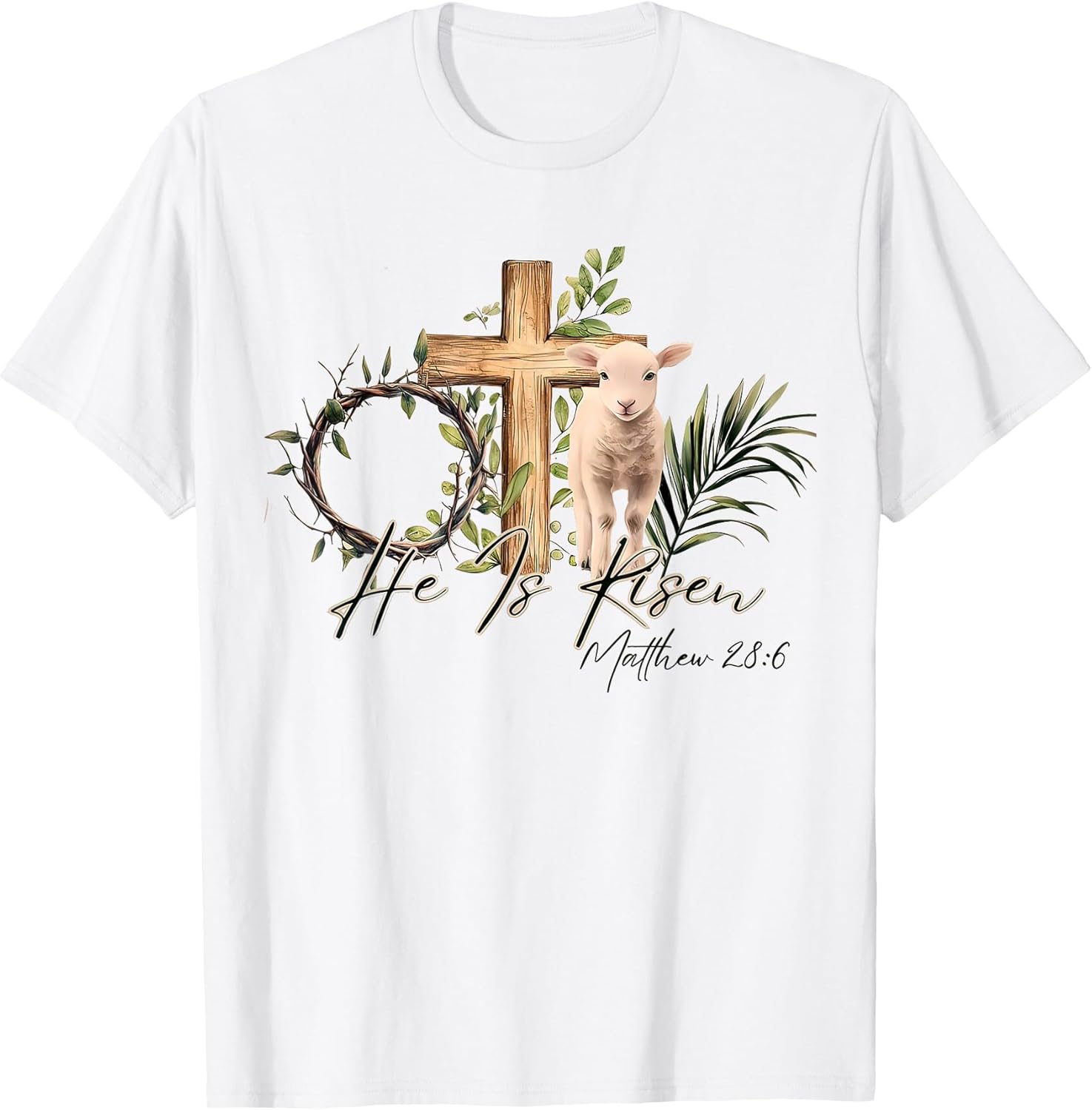 Coquette True Easter, He Is Risen, Lamb Crown Of Thorn Cross T-Shirt