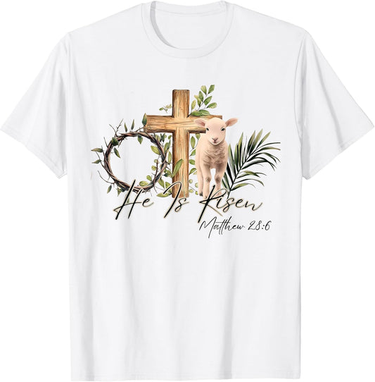 Coquette True Easter, He Is Risen, Lamb Crown Of Thorn Cross T-Shirt