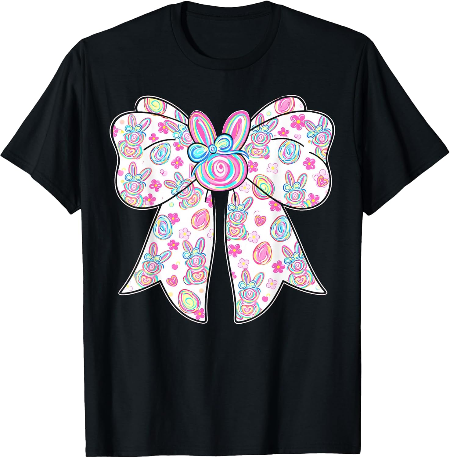 Happy Easter Bunny Ears Coquette Bow Eggs Pastel Women Girls T-Shirt