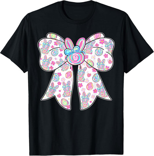 Happy Easter Bunny Ears Coquette Bow Eggs Pastel Women Girls T-Shirt