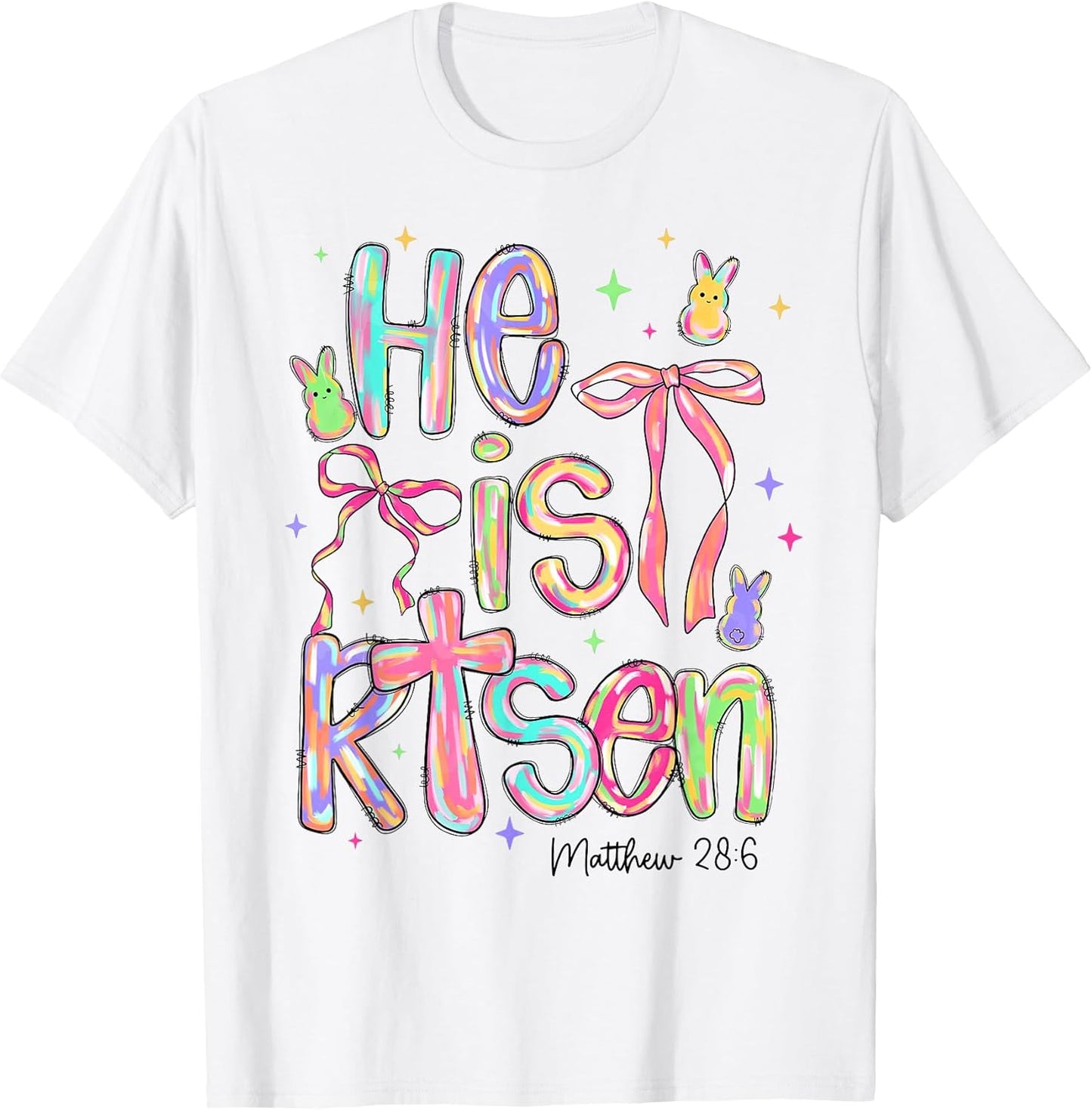 Happy Easter He Is Risen Bunny Jesus Christian Coquette Bow T-Shirt