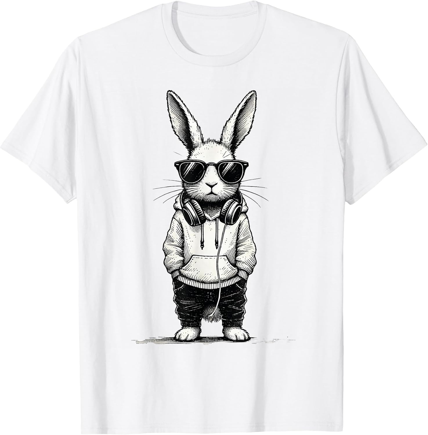 Bunny Face with Sunglasses Easter Day for Boys Men Music T-Shirt