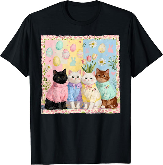 Happy Easter Bunny Ear Cat Kittens Egss Girl Women Kid T-Shirt