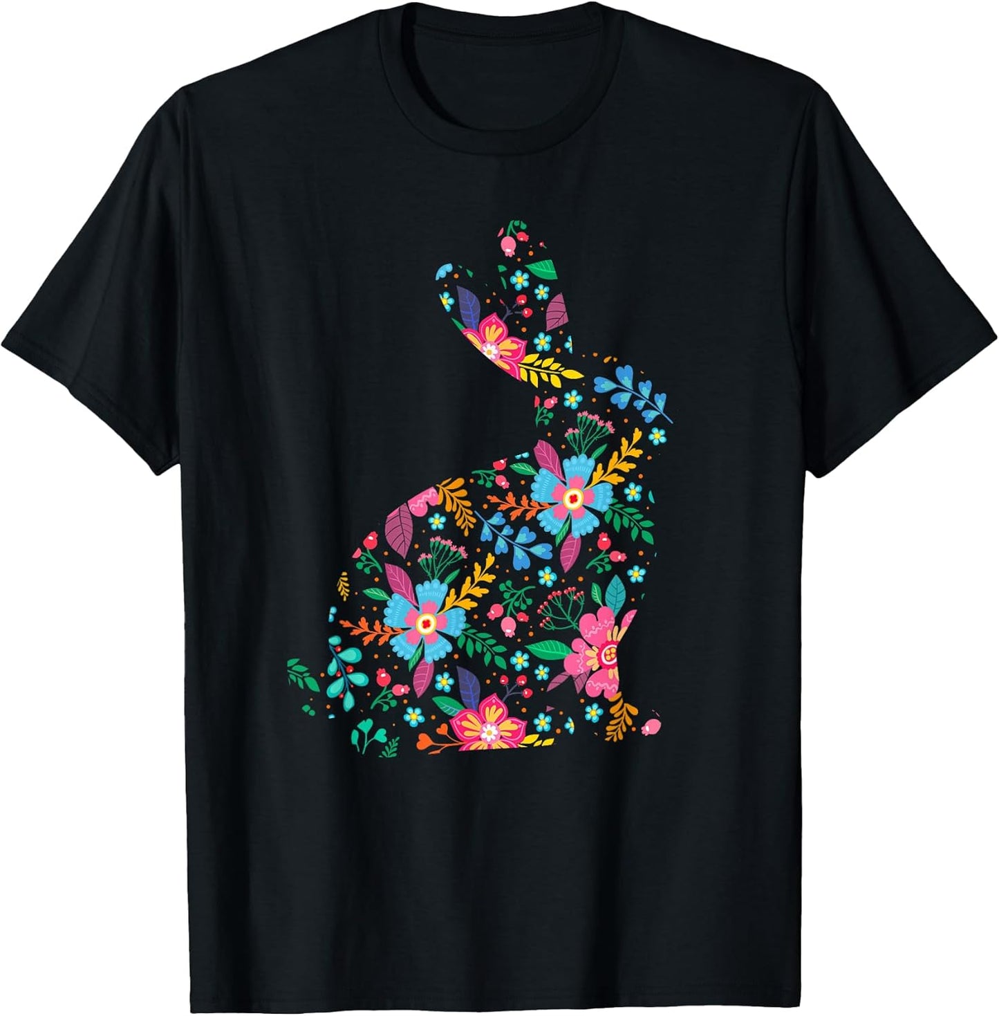 Floral Easter Women Girls Easter Bunny Spring Flowers Rabbit T-Shirt