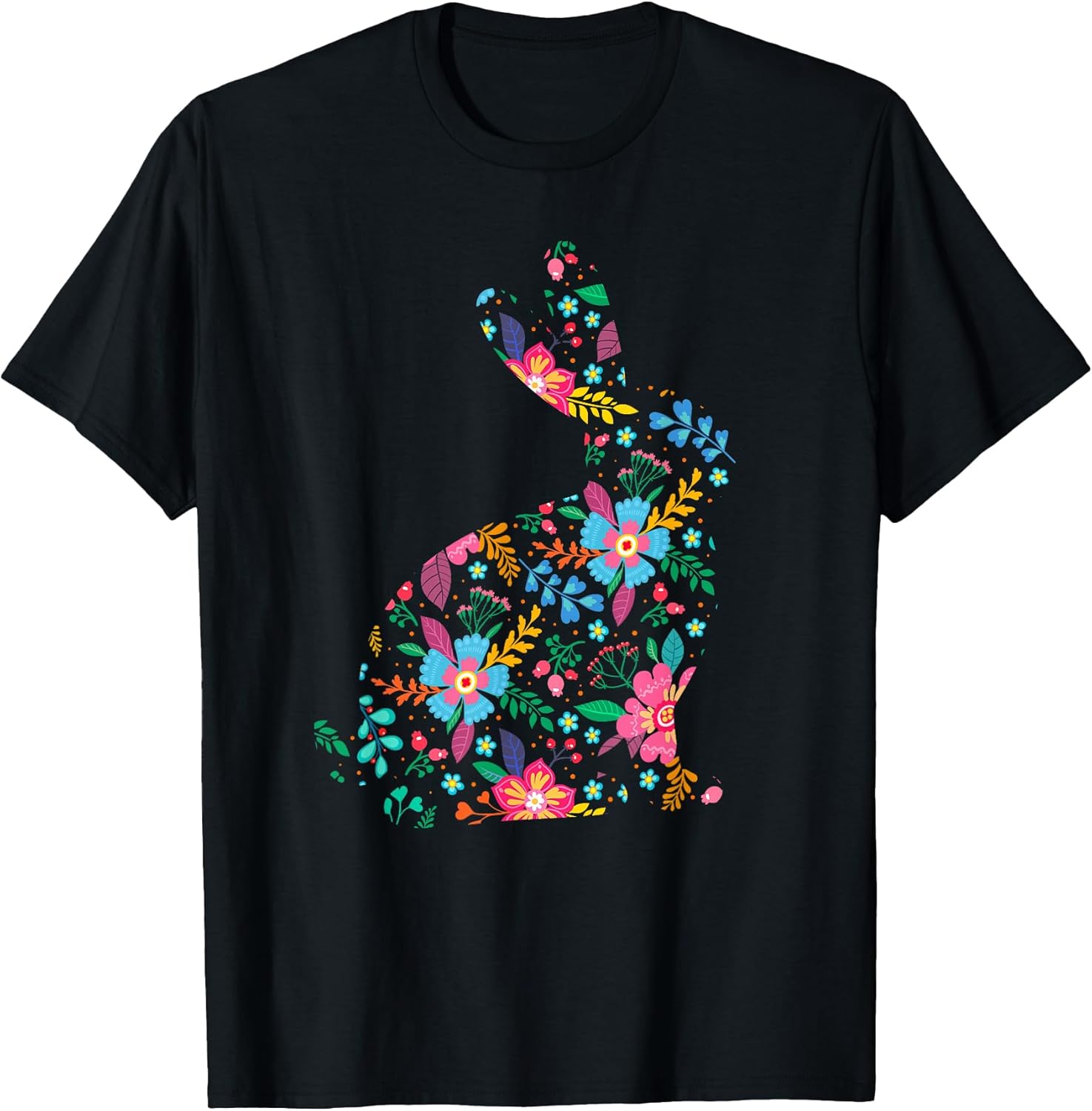 Floral Easter Women Girls Easter Bunny Spring Flowers Rabbit T-Shirt