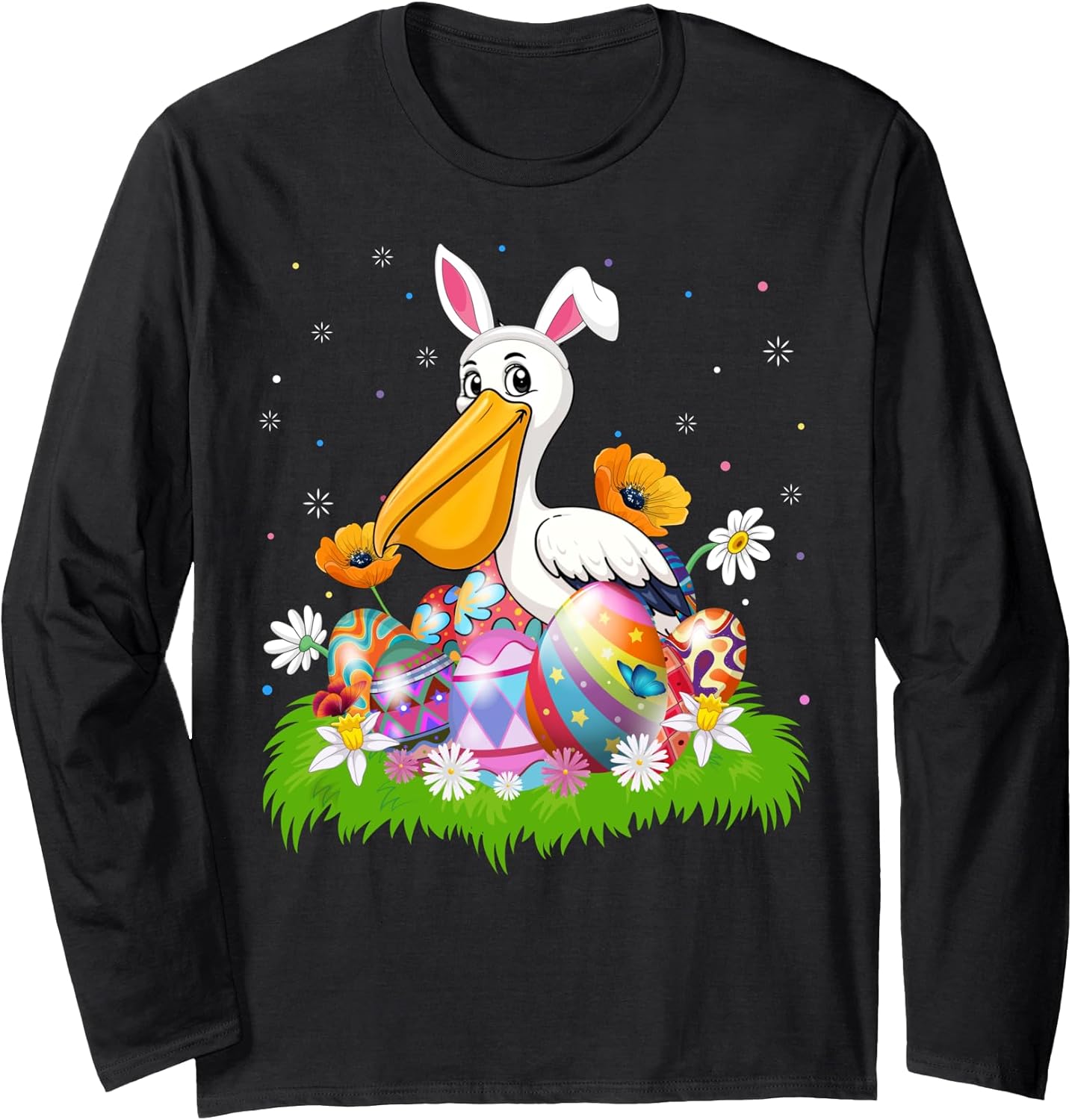 Pelican Bird Easter Egg Hunt Bunny Ear Pelican Easter Sunday Long Sleeve T-Shirt