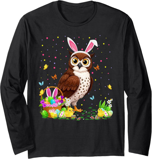 Owl Bird Easter Egg Hunt Bunny Ear Owl Happy Easter Long Sleeve T-Shirt