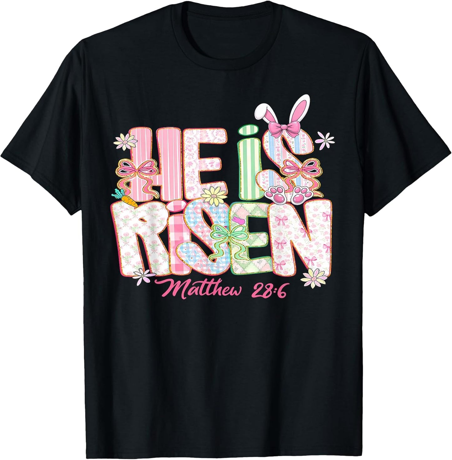 Happy Easter Bunny Couette Bow He is Risen Jesus Christian T-Shirt