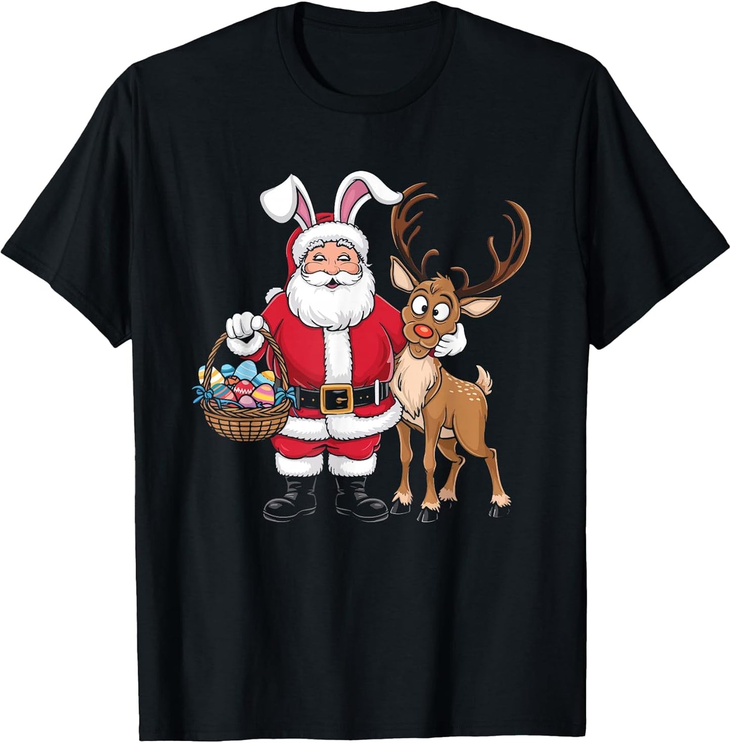 Funny Easter Santa Claus with Bunny Ears and Egg Basket T-Shirt