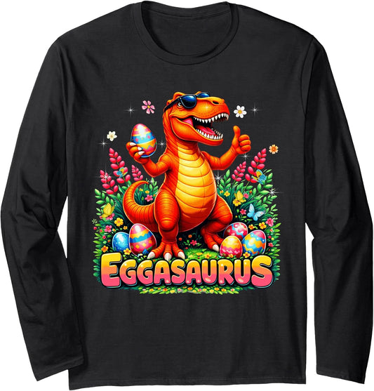 Funny Eggasaurus Easter Eggs T Rex Dinosaur Easter Day Boys Long Sleeve T-Shirt
