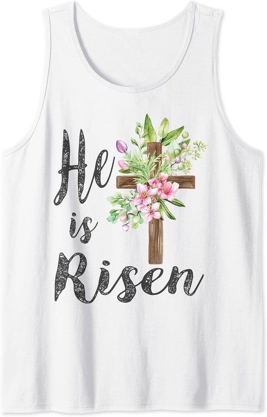 He is Risen Floral Cross Vintage Happy Easter Tank Top