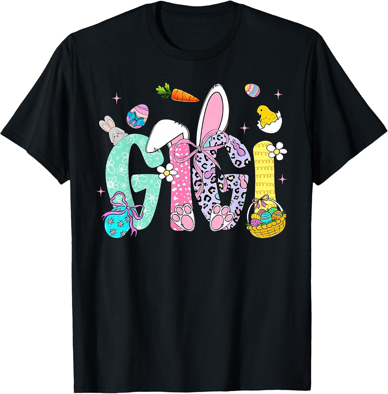 Happy Easter Gigi Bunny Ears Eggs Basket Coquette Bow Women T-Shirt