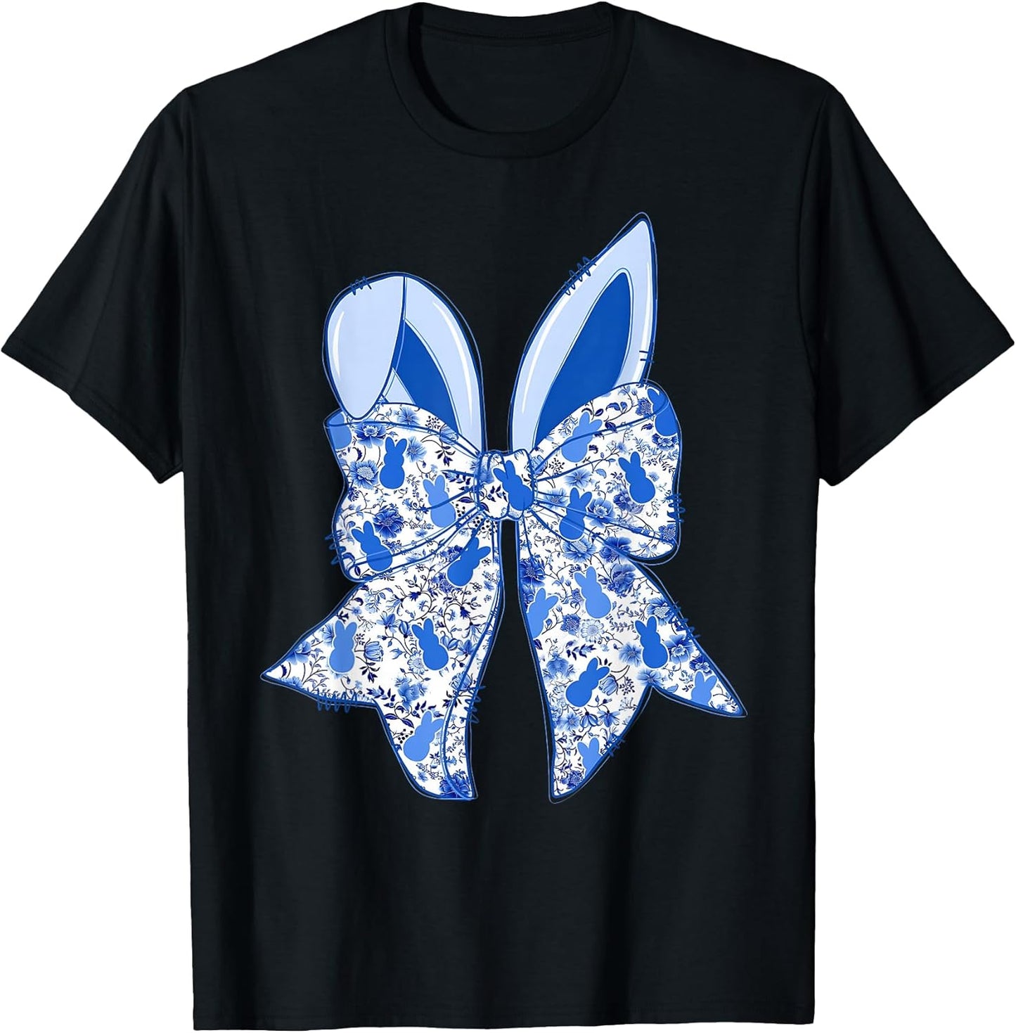 Chinoiserie Bunny Rabbit Vintage Blue And White Happy Easter T-Shirt