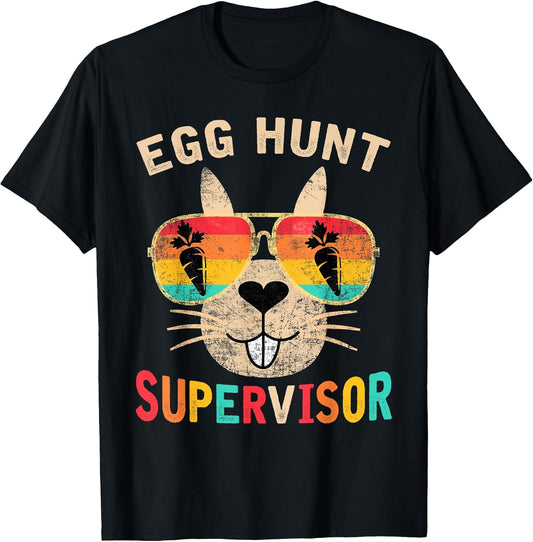 Egg Hunt Supervisor Retro Egg Hunting Party Mom Dad Easter T-Shirt