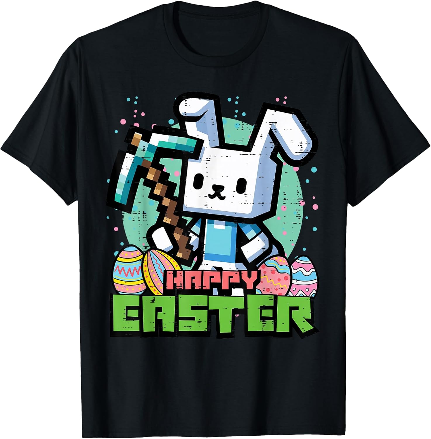 Happy Easter Bunny Pixel Game Gaming Gamer Boys Kids Men T-Shirt