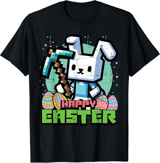 Happy Easter Bunny Pixel Game Gaming Gamer Boys Kids Men T-Shirt