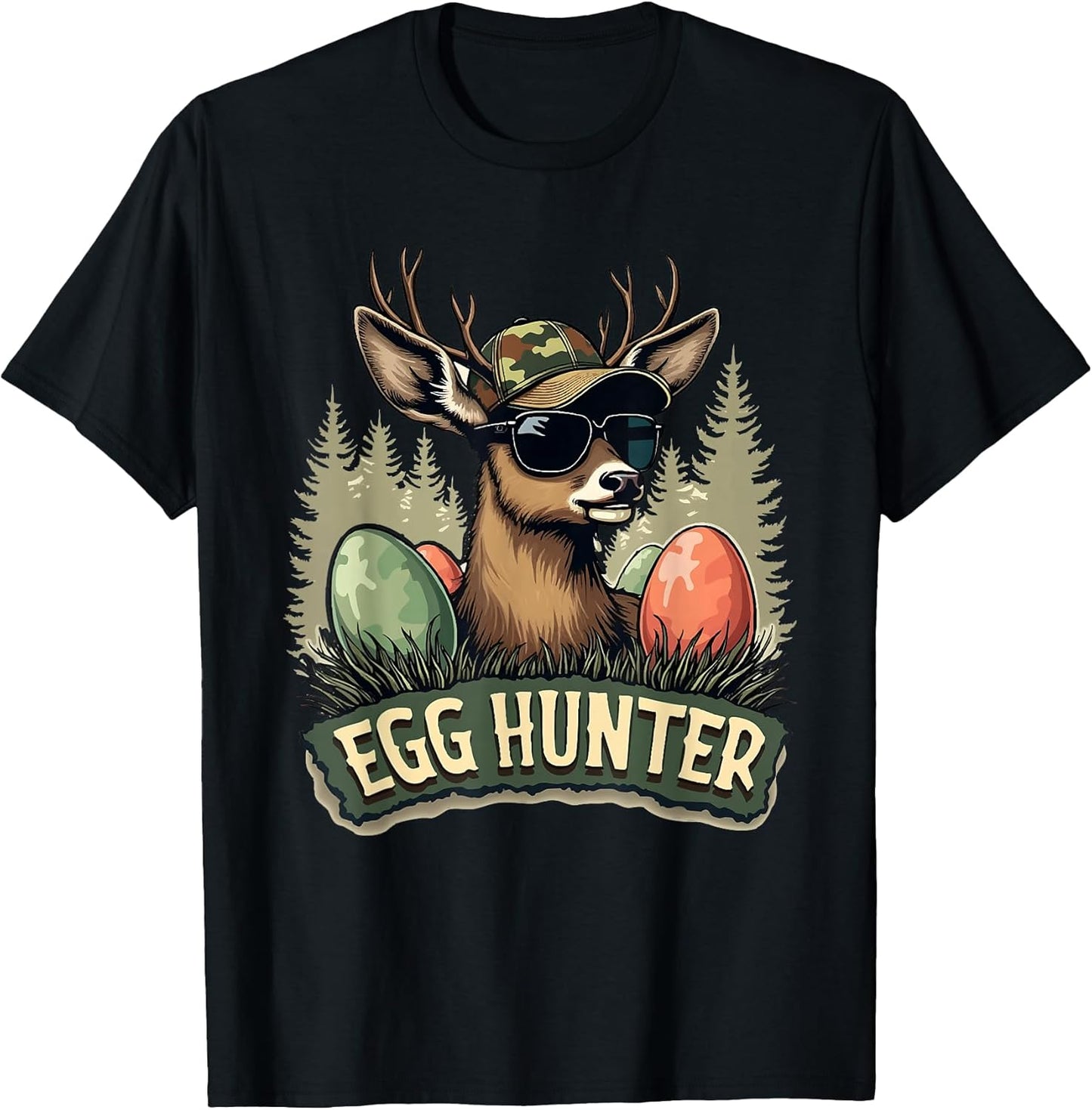 Egg Hunter Deer Buck Happy Easter Day Eggs Boys Kids Men T-Shirt