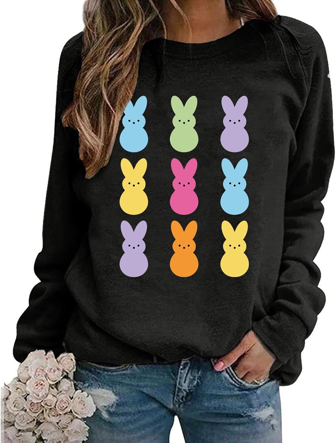Easter Bunny Sweatshirt Women Long Sleeve Cute Rabbit Bunny Graphic Tees Happy Easter Pullover Tops