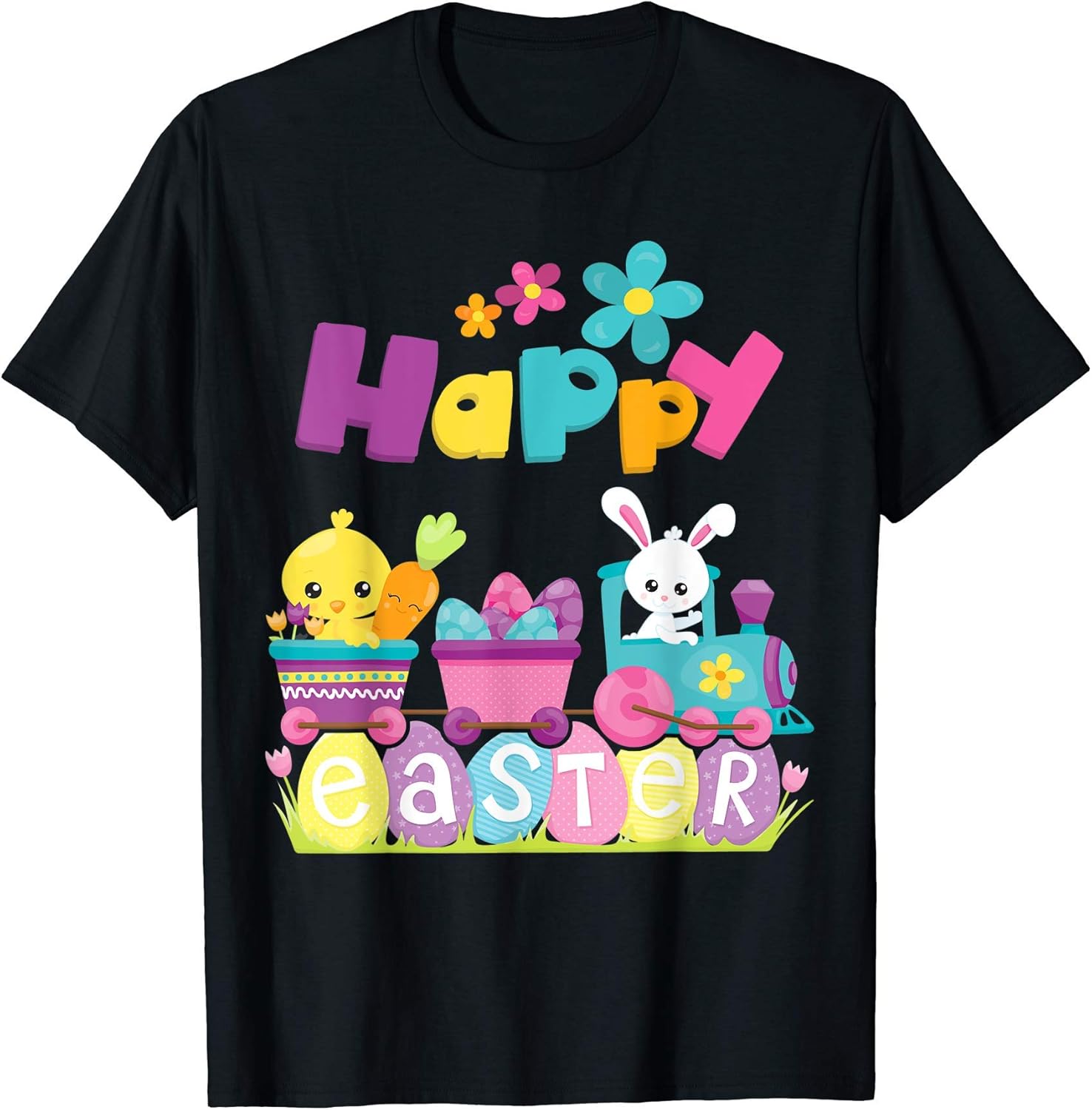 Happy Easter floral train bunny and chick with eggs rabbit T-Shirt