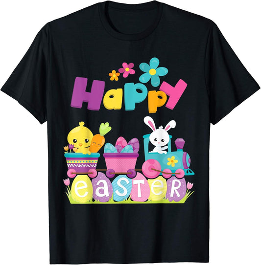 Happy Easter floral train bunny and chick with eggs rabbit T-Shirt