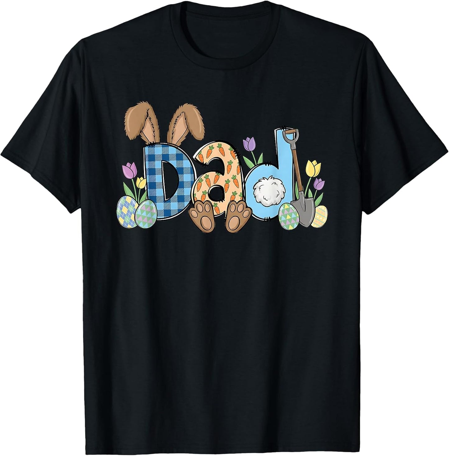 Easter Dad Bunny Ears Paws Carrots Eggs Spring Plaid Design T-Shirt