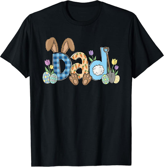 Easter Dad Bunny Ears Paws Carrots Eggs Spring Plaid Design T-Shirt