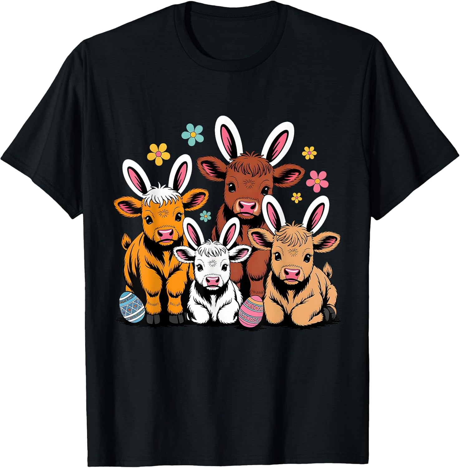 Easter Cow Calves Bunny Ears Cute Farm Animal Kids Women Men T-Shirt