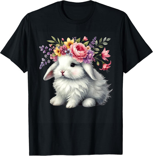 Easter Bunny with Floral Flower Crown Cute Girls Women Tee T-Shirt