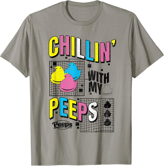Easter Chillin' With My Peeps Retro Grid T-Shirt