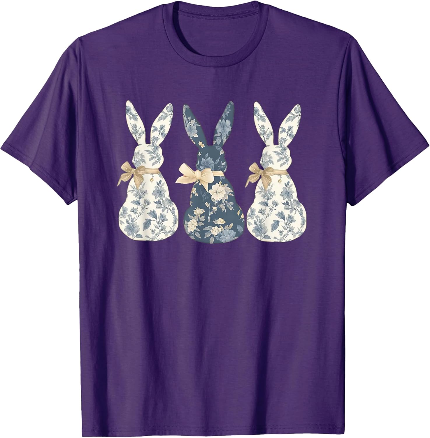 Floral Blue Bunny Cute Happy Easter Day Coquette Bow Flower T-Shirt