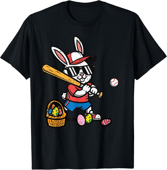 Easter Bunny Baseball Player Batter Rabbit Boys Kids Men T-Shirt