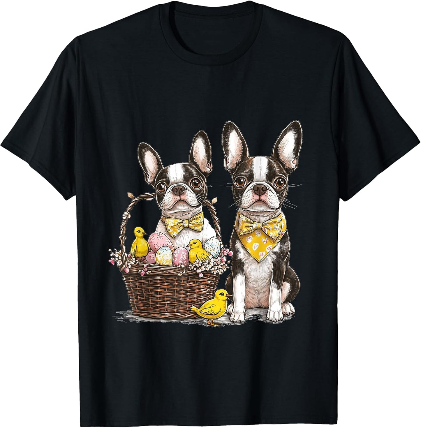 Easter Boston Terrier Dogs Cute Baby Chicks Easter Basket T-Shirt