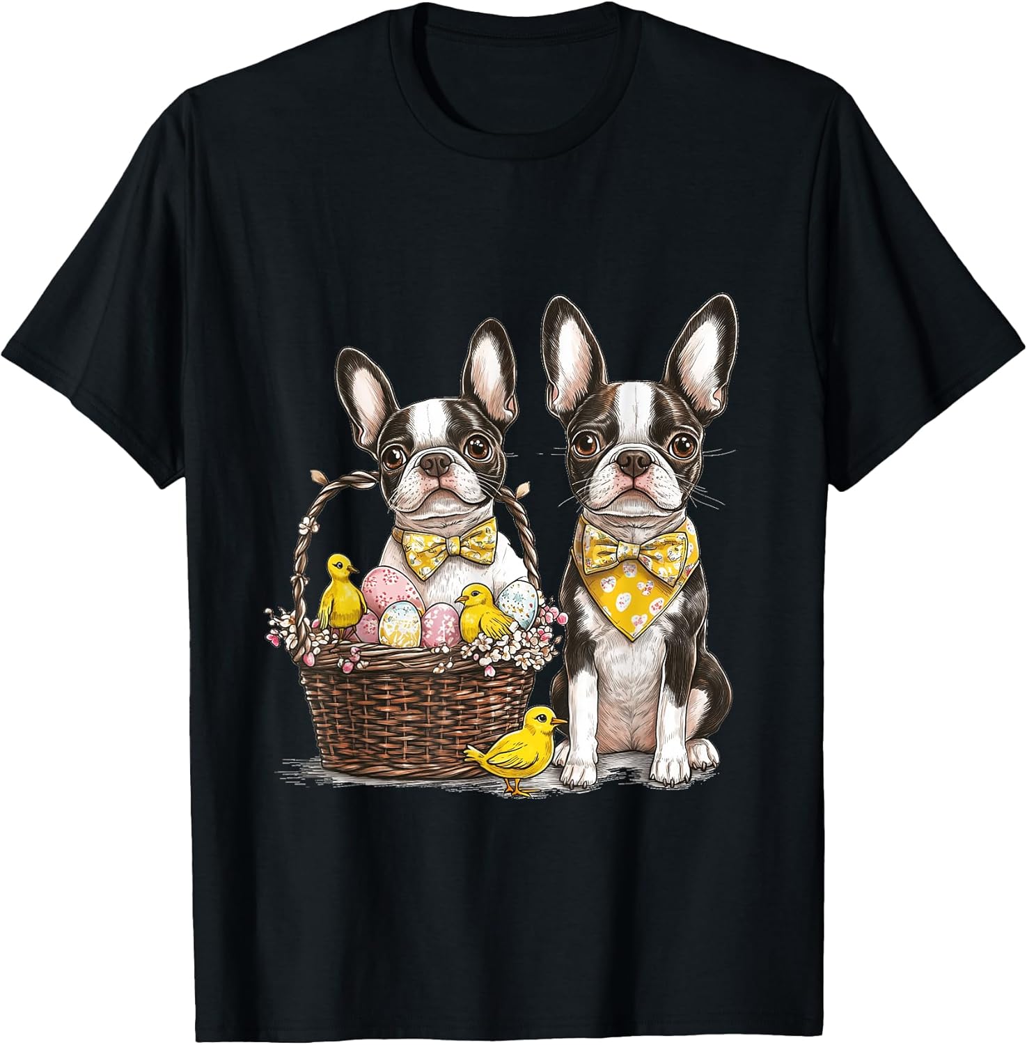 Easter Boston Terrier Dogs Cute Baby Chicks Easter Basket T-Shirt