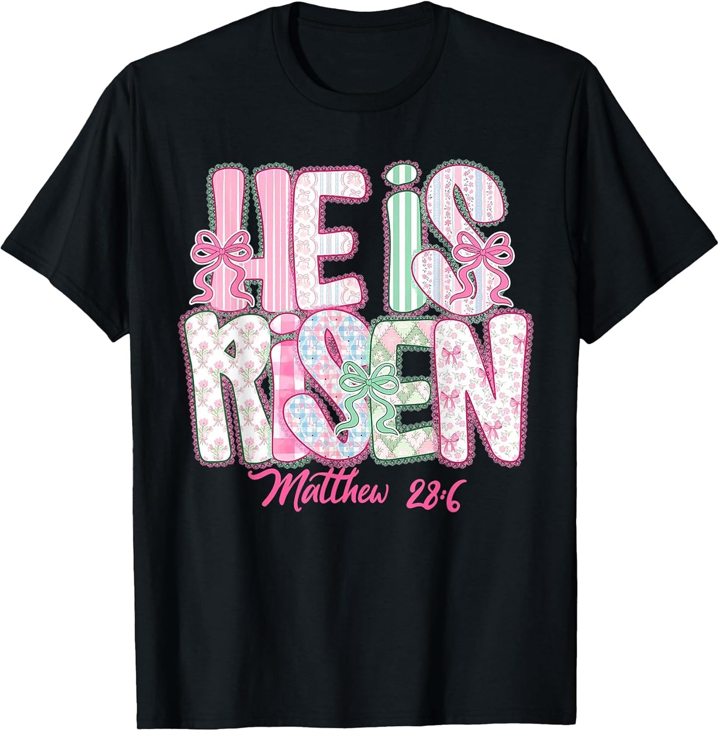 He is Risen Coquette Bow Happy Easter Jesus Christian Cross T-Shirt