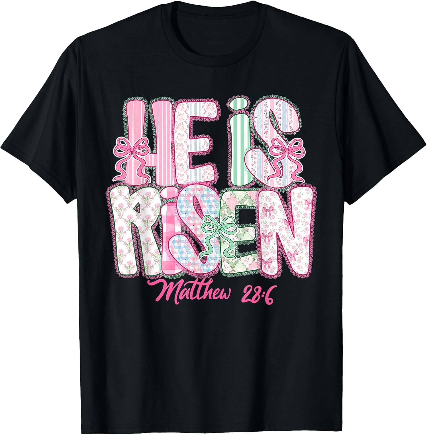 He is Risen Coquette Bow Happy Easter Jesus Christian Cross T-Shirt