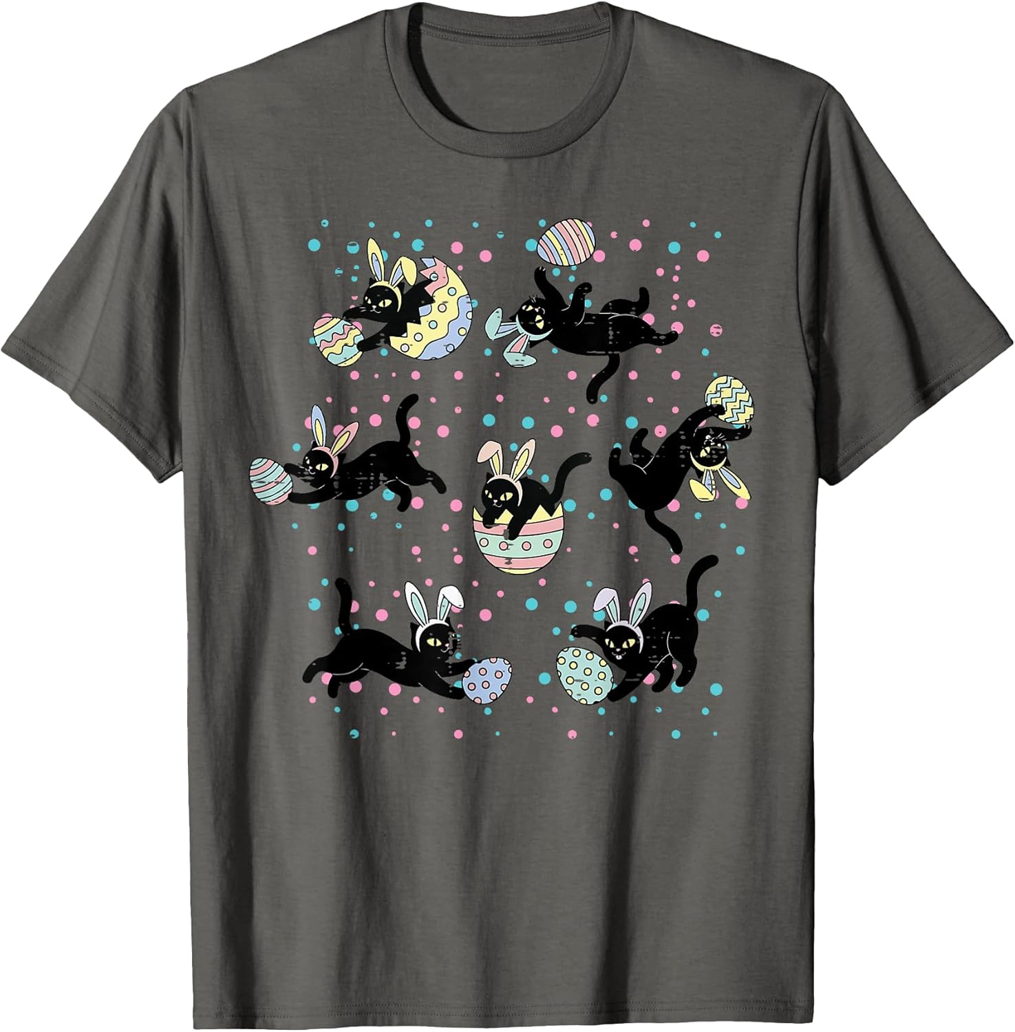 Easter Black Cat Poses Bunny Ears Eggs Cute Girls Kids Women T-Shirt