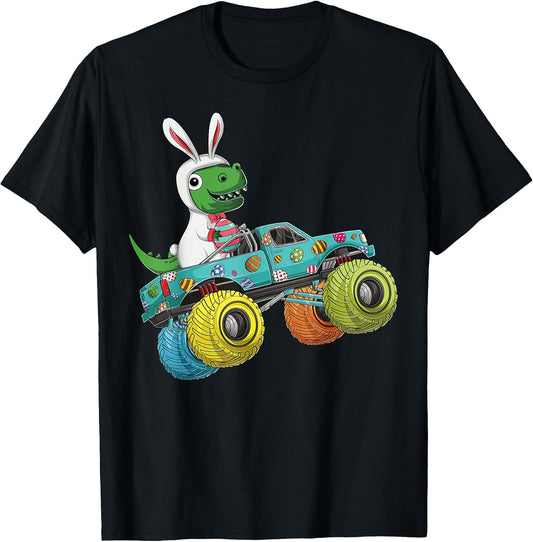 Happy Easter Monster Truck Trex Dinosaur Bunny Costume Kids T-Shirt