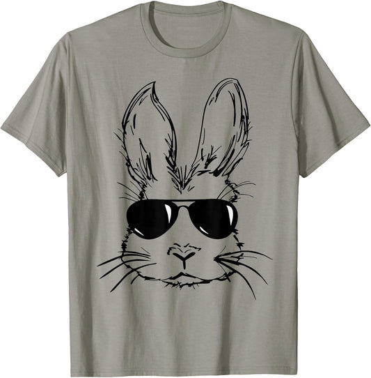 Bunny Face With Sunglasses For Boys Men Kids Easter Day T-Shirt