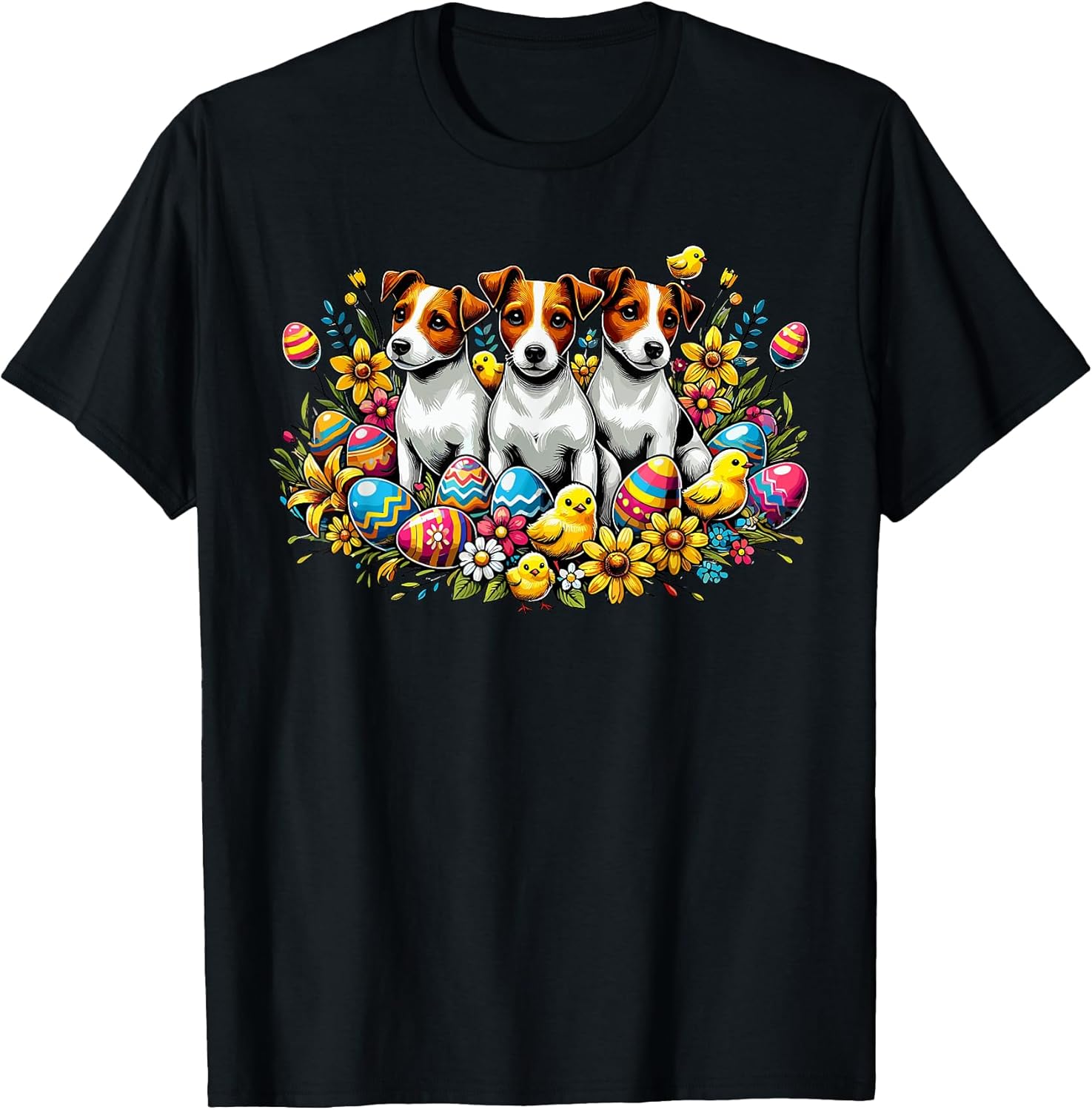 Cute Easter Jack Russel Dogs Easter Eggs Baby Chicks Dog T-Shirt