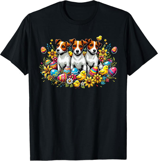 Cute Easter Jack Russel Dogs Easter Eggs Baby Chicks Dog T-Shirt