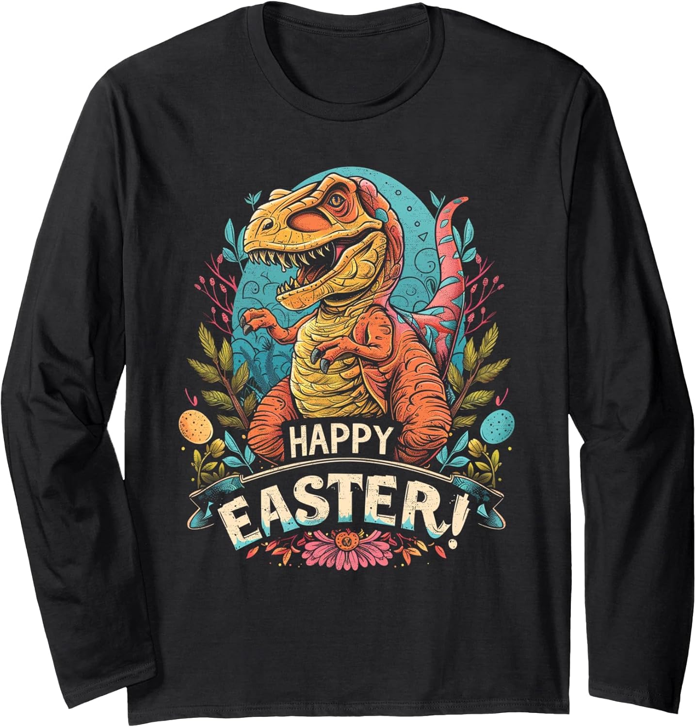T Rex Dinosaur - Funny Happy Easter - Egg Kids Boys Girls Long Sleeve T-Shirt