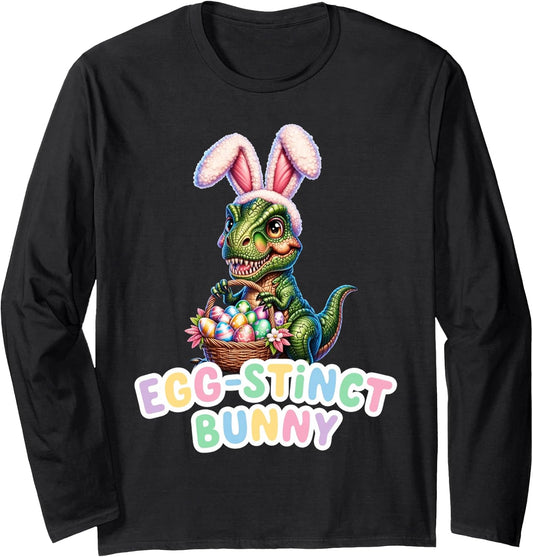 Easter Bunny Dinosaur Funny Egg-Stinct Design Long Sleeve T-Shirt