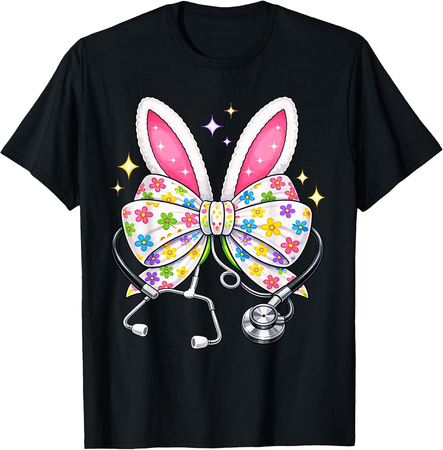 Nurses Coquette Bow Stethoscope Bunny Ears Easter Day Women T-Shirt