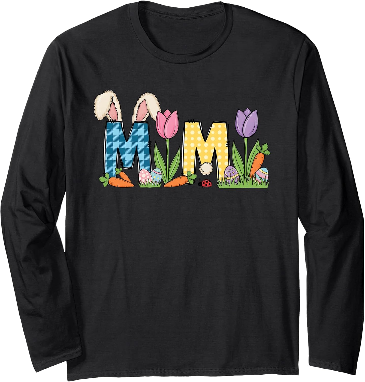 Easter Mimi Bunny Ears Tail Tulips for Mom Grandmother Long Sleeve T-Shirt