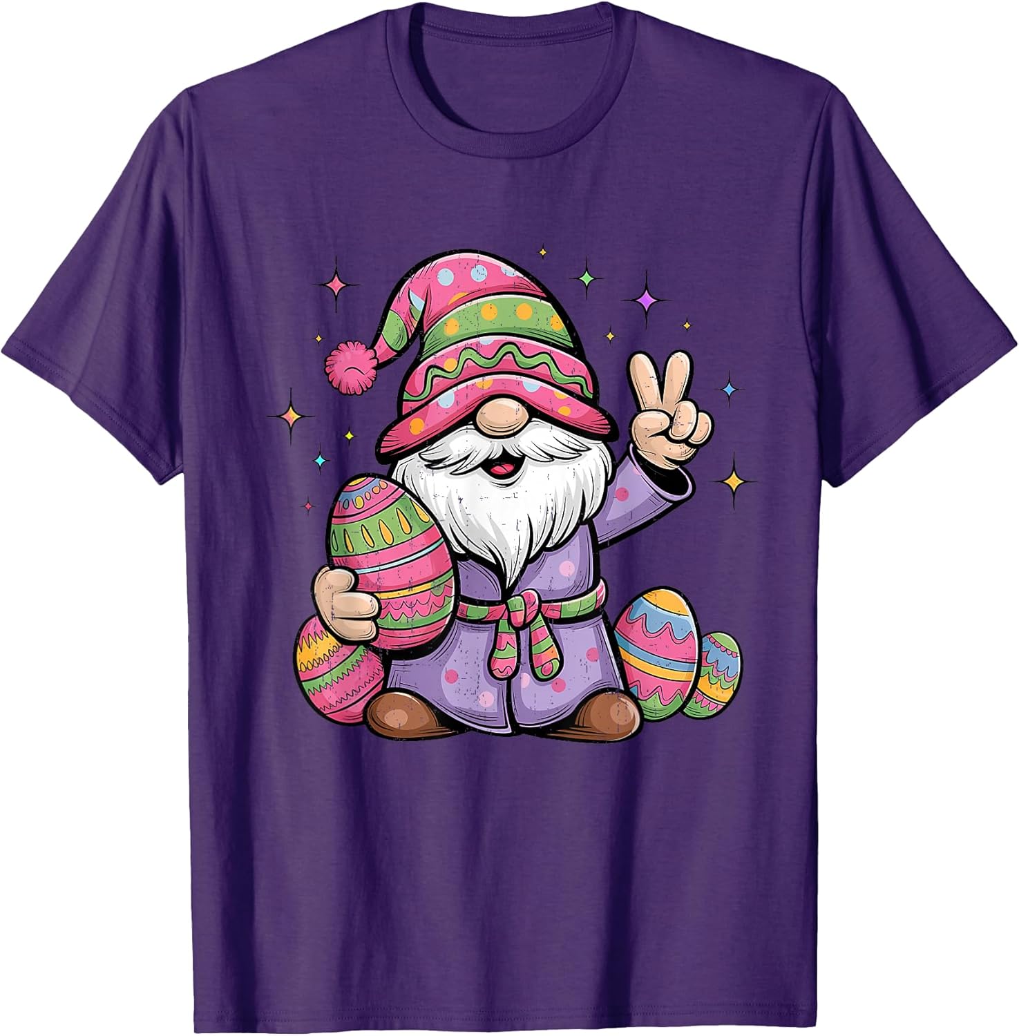 Happy Easter Day 2025 Bunny Gnome Hug Easter Eggs Women Girl T-Shirt
