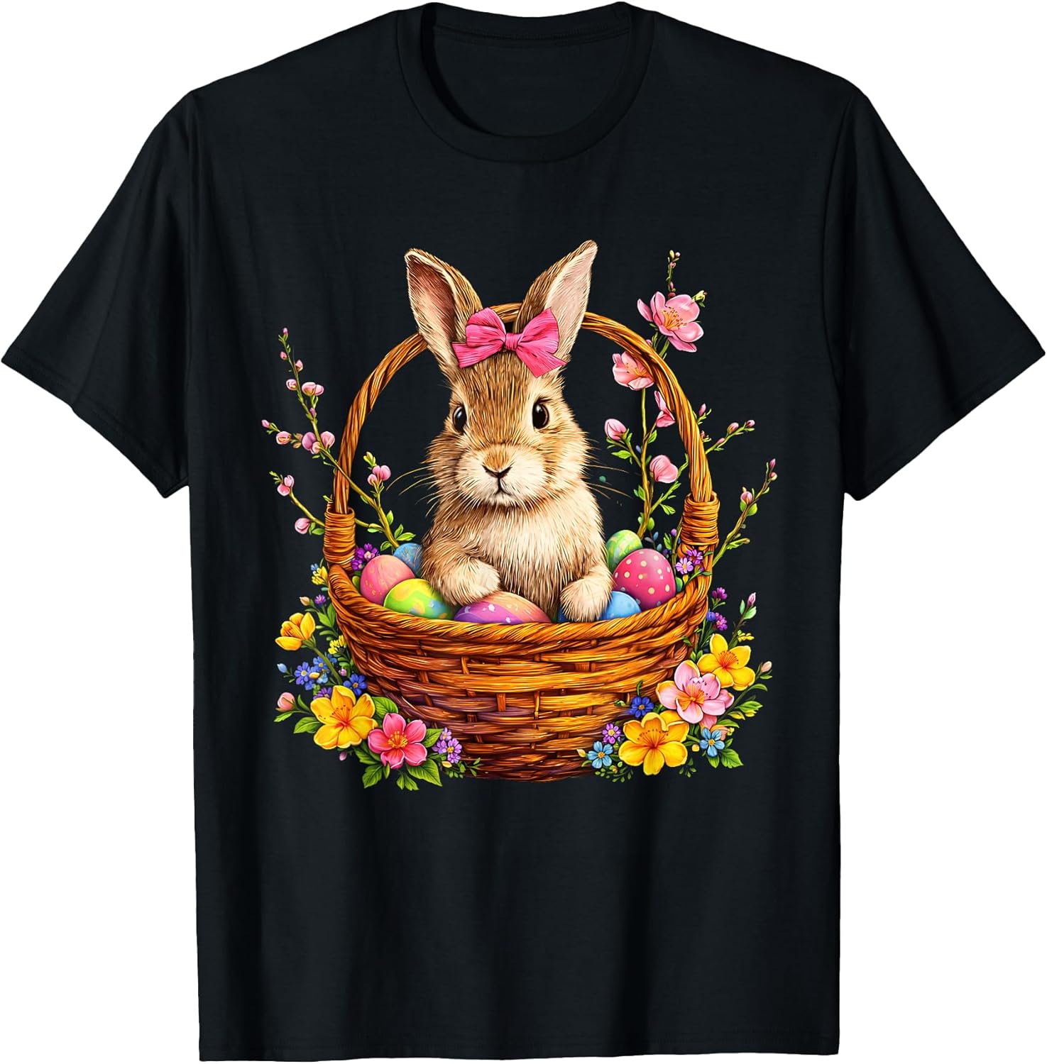Happy Easter Day Bunny Basket Floral Retro Women Kids T-Shirt