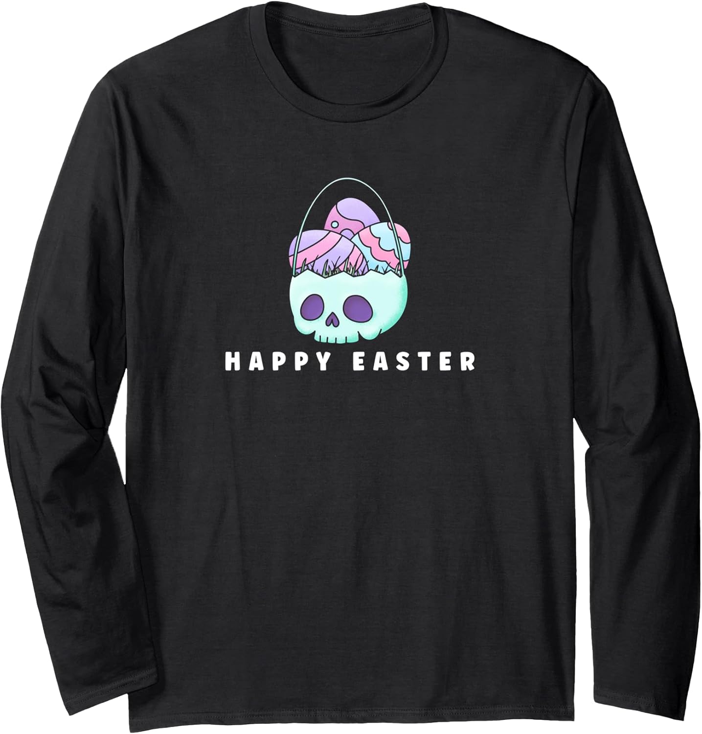 Happy Easter Skull Pastel Egg Basket Long Sleeve T-Shirt