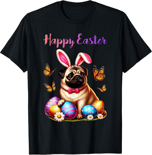 Pug Bunny Ears Happy Easter Dog Lover Egg Hunt Spring T-Shirt