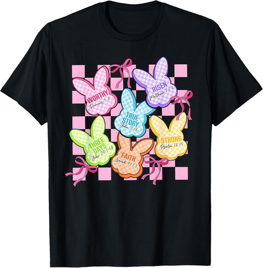 Christian Easter He is Risen Bunny Candy Coquette Bow Girly T-Shirt